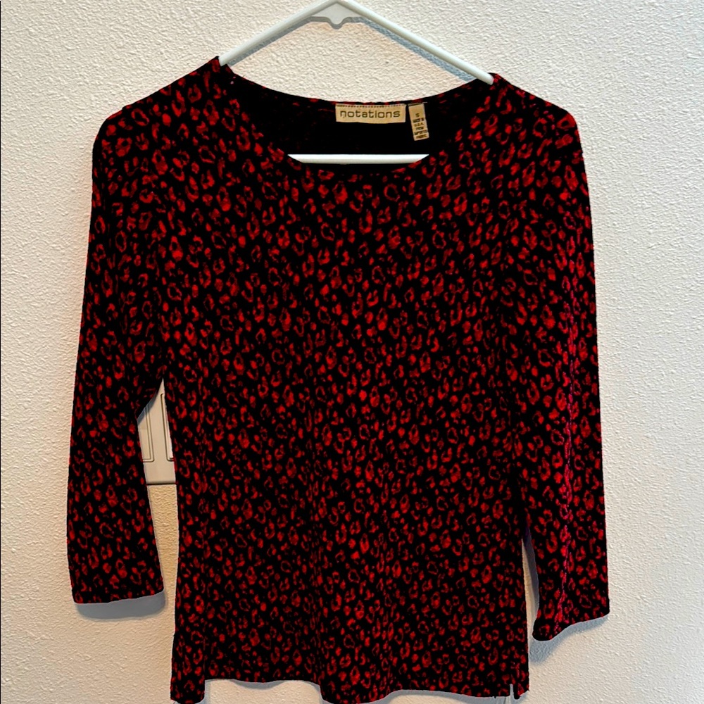 Notations Flowy, Lacy Red and Black Leopard Print Top